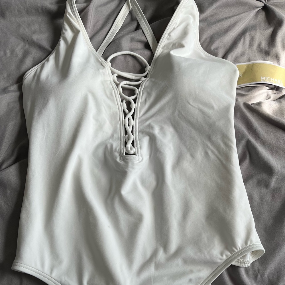 Michael Kors white one piece bathing suit size 12 NWT